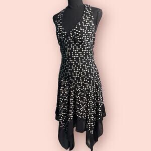 Vtg Y2K Halter Babydoll Dress Small Black Polka Dot Fairy Grunge Asymmetrical
